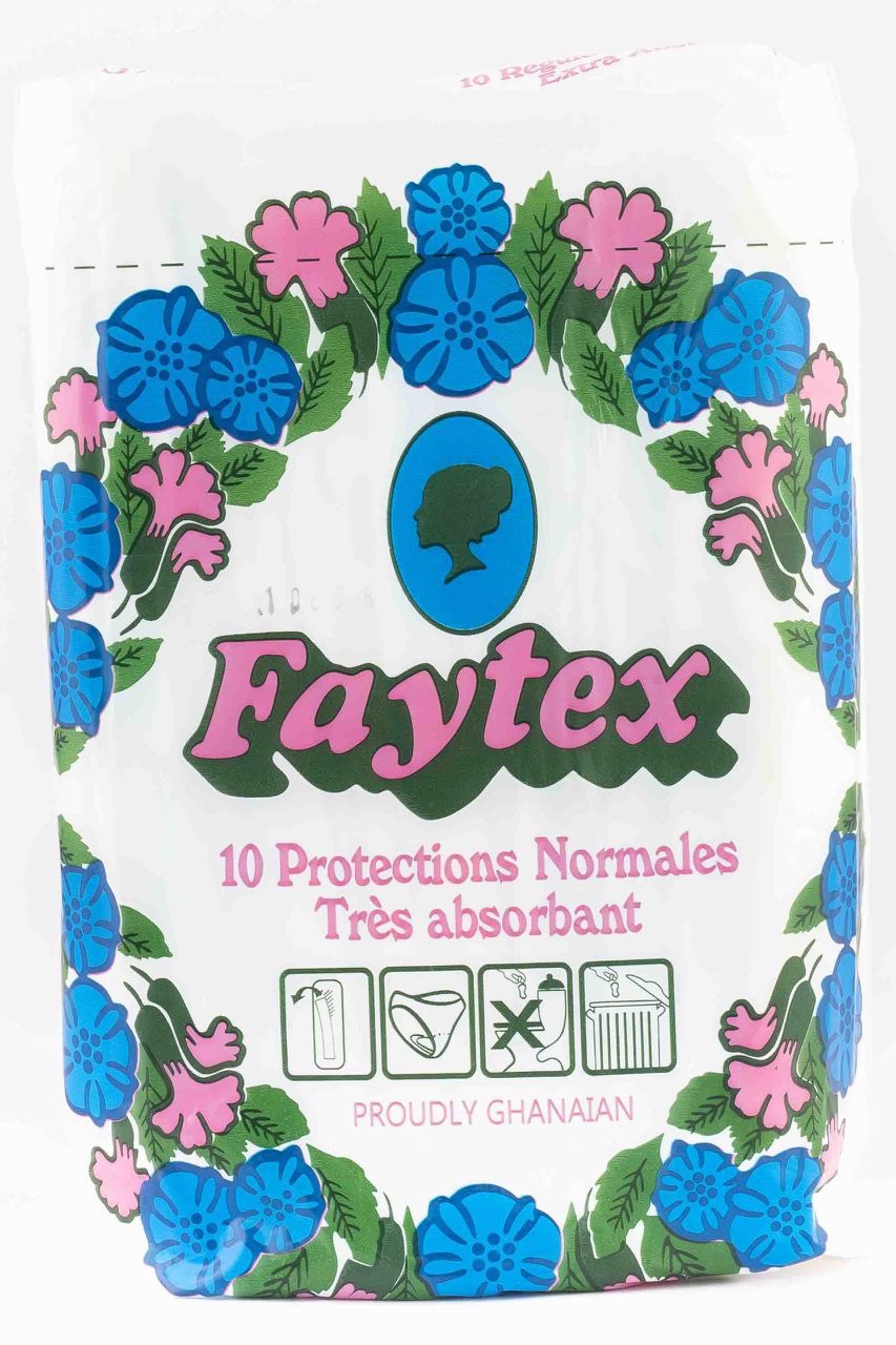 A pack of Faytex Classic regular feminine towels — the real Faytex packaging with its magenta wordmark and blue woman's-profile cameo